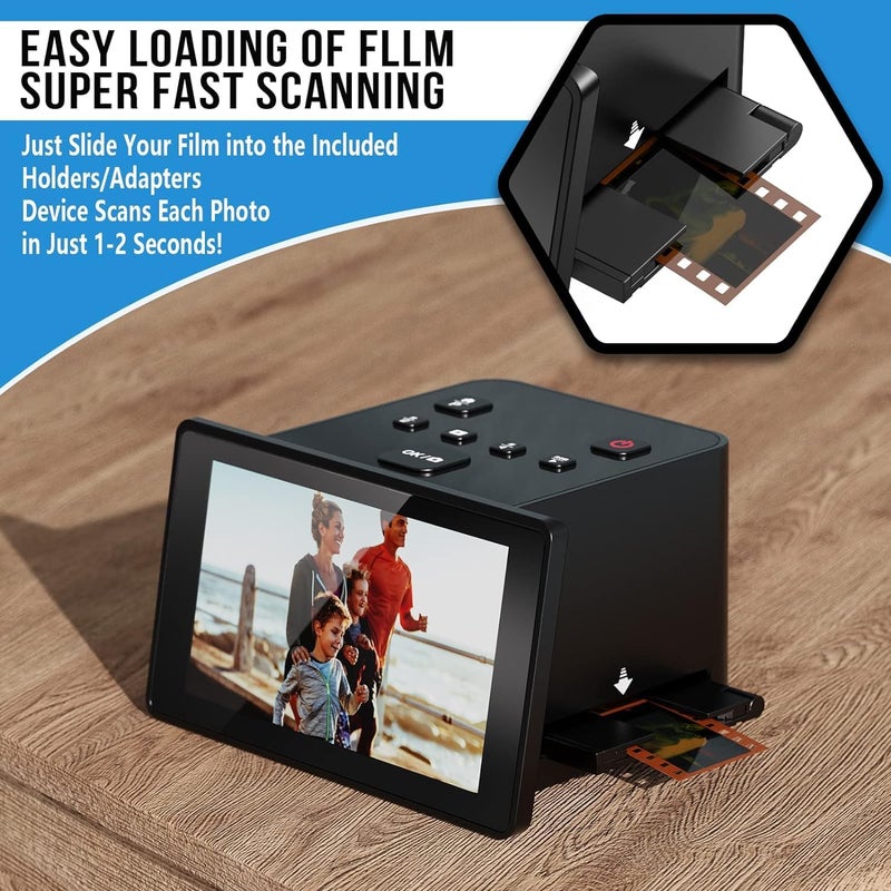 DigitConvert 22MP Film and Slide Scanner with 5” LCD Screen, Convert Color & B&W Negatives & Slides 35mm, 126, 110 Film to JPEG Digital Photos - Image 3